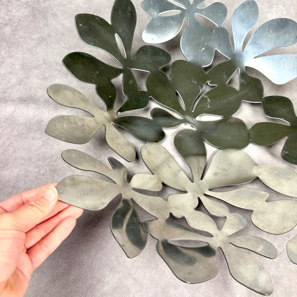 Ikea Stockholm Monika Mulder Bowl Centerpiece Stainless Steel Floral Leaf 17